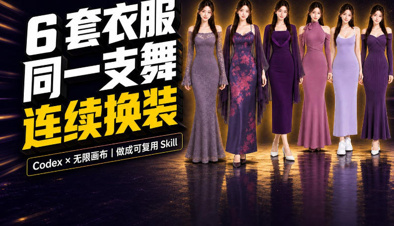 同一支舞,6套衣服按顺序切换:我把服装换装视频做成了一个Skill-AI学习-副业网赚项目-自媒体运营-AI创作提示词-短视频玩法-AI技能提升野草AI资源学习网