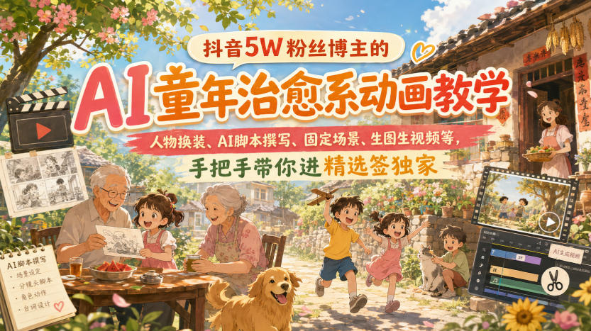 抖音5W粉丝博主:【AI童年治愈系】动画教学,人物换装、AI脚本撰写、固定场景、生图生视频等,手把手带你进精选签独家-AI学习-副业网赚项目-自媒体运营-AI创作提示词-短视频玩法-AI技能提升野草AI资源学习网
