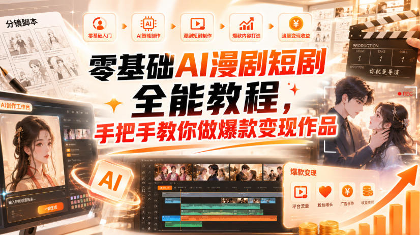零基础AI漫剧短剧全能教程,从AI智能体搭建、文案脚本分镜、多平台AI生视频、剪映精修,覆盖全题材创作-AI学习-副业网赚项目-自媒体运营-AI创作提示词-短视频玩法-AI技能提升野草AI资源学习网