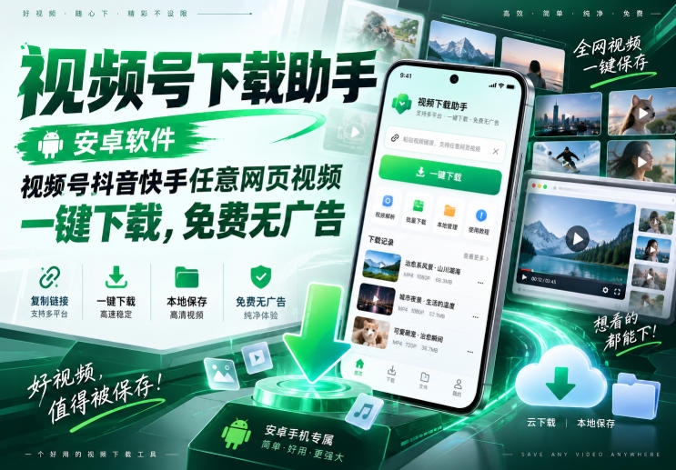 视频号下载助手，安卓软件，视频号抖音快手任意网页视频，一键下载，免费无广告-AI学习-副业网赚项目-自媒体运营-AI创作提示词-短视频玩法-AI技能提升野草AI资源学习网