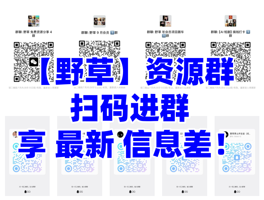 【野草】群聊:资源+信息差,每日更新!(附个别爱好群)-AI学习-副业网赚项目-自媒体运营-AI创作提示词-短视频玩法-AI技能提升野草AI资源学习网