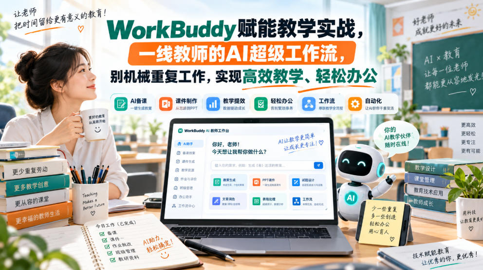 WorkBuddy赋能教学,一线教师的AI超级工作流,别机械重复工作,实现高效教学、轻松办公-AI学习-副业网赚项目-自媒体运营-AI创作提示词-短视频玩法-AI技能提升野草AI资源学习网