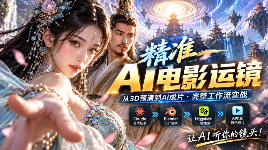 AI视频终于能精准运镜了！Claude+Blender+Higgsfield免费插件实测-AI学习-副业网赚项目-自媒体运营-AI创作提示词-短视频玩法-AI技能提升野草AI资源学习网